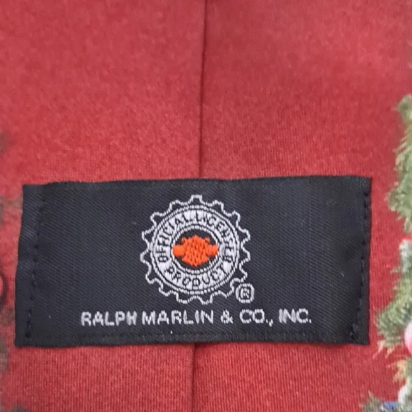 Harley Davidson Ralph Marlin Festive Motorcycle Tie - Burgundy and Multicolor - Picture 2 of 5